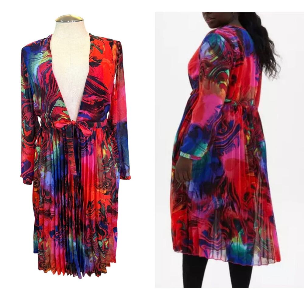Torrid Size 0 12 Vibrant Psychadelic Abstract Long Sleeve Pleated Kimono Top New